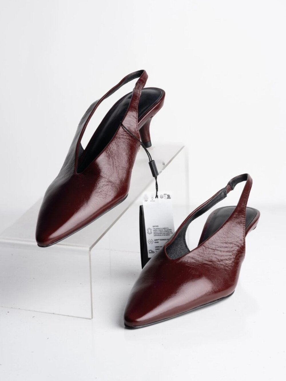 MASSIMO DUTTI Leather Slingback Heels in Burgundy US 9 EU 40 New